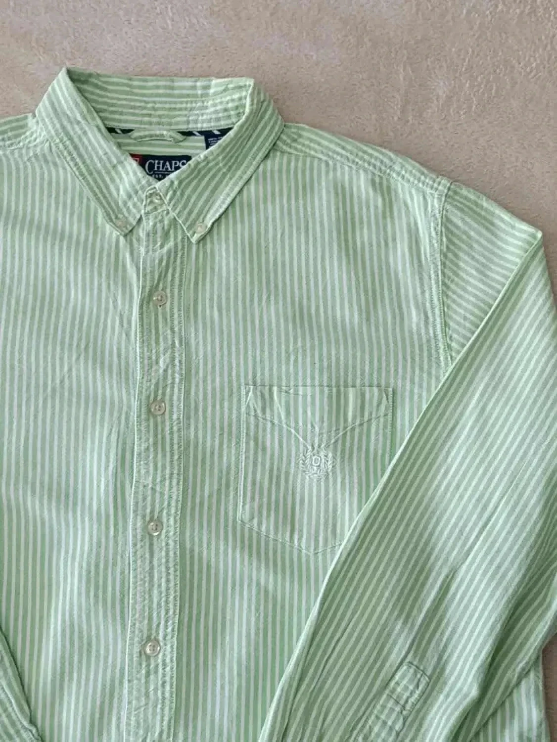 Camisa Chaps verde rayas blancas Logo bordado Talla L – photo 4
